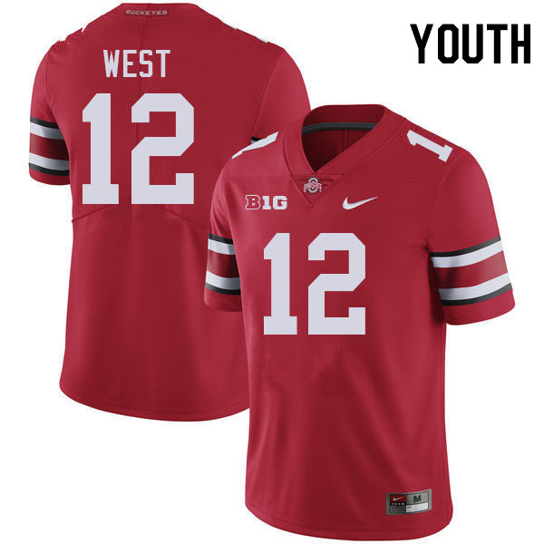 Ohio State Buckeyes Bryce West Youth #12 Authentic Red College Football Jersey 2404PYPJ1